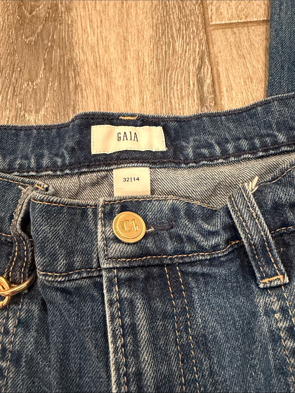 Gap x Cult Gaia High Rise Stride Chain Jeans Medium Indigo Size 14R w/Chain - Picture 5 of 7